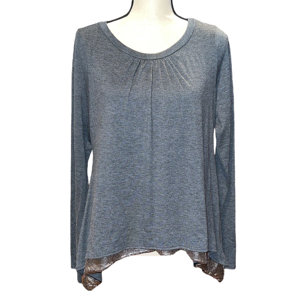 Ella Miss Charcoal Grey Top w/ Silver Hem